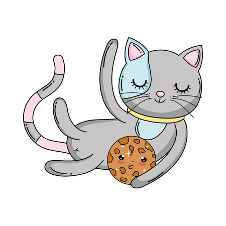 cute cat with cookie vector illustration designのイラスト素材