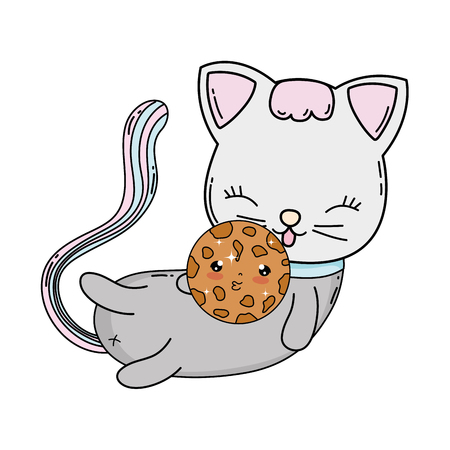 cute cat with cookie vector illustration designのイラスト素材