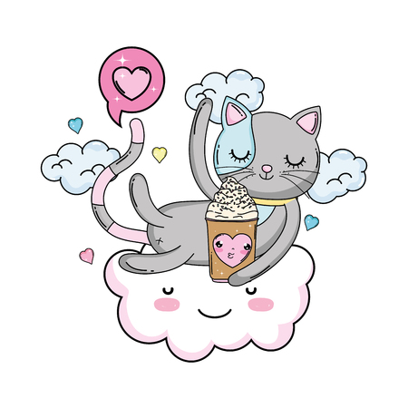 cute cat with ice cream in cloud vector illustration designのイラスト素材