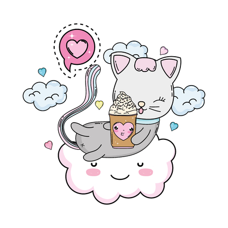 cute cat with ice cream in cloud vector illustration designのイラスト素材