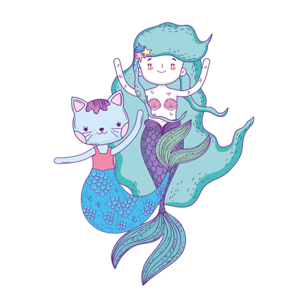 cute purrmaid and mermaid vector illustration designのイラスト素材
