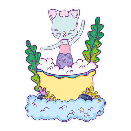 cute purrmaid in bathtub vector illustration designのイラスト素材
