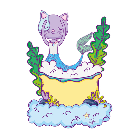 cute purrmaid in bathtub vector illustration designのイラスト素材