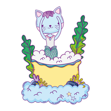 cute purrmaid in bathtub vector illustration designのイラスト素材