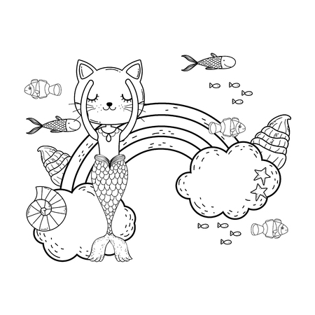 cute mermaid with clouds and rainbowのイラスト素材