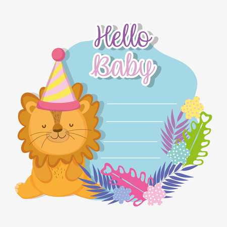 lion with party hat to baby shower celebration vector illustrationのイラスト素材