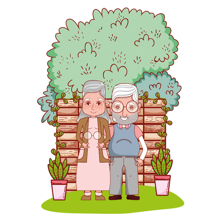 cute grandparents couple cartoon vector illustration graphic designのイラスト素材