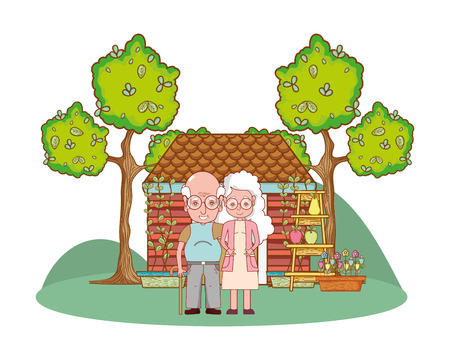 cute grandparents couple in the country house cartoon vector illustration graphic designのイラスト素材