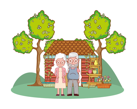 cute grandparents couple in the country house cartoon vector illustration graphic designのイラスト素材