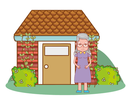cute grandmother in front house cartoon vector illustration graphic designのイラスト素材