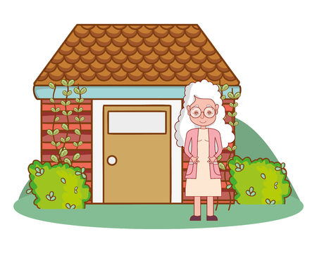 cute grandmother in front house cartoon vector illustration graphic designのイラスト素材