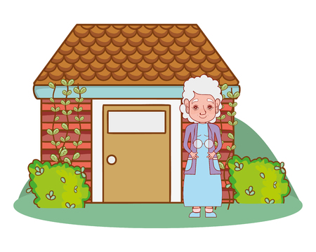cute grandmother in front house cartoon vector illustration graphic designのイラスト素材