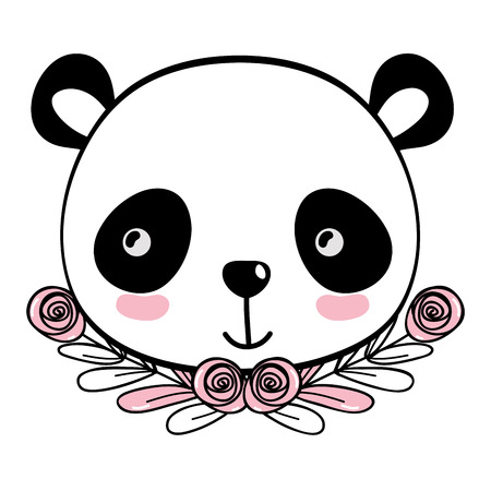 Panda bear drawing cartoon with wreath flowers vector illustration graphic designのイラスト素材