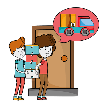 Courier and delivery service symbols cartoons vector illustration graphic designのイラスト素材