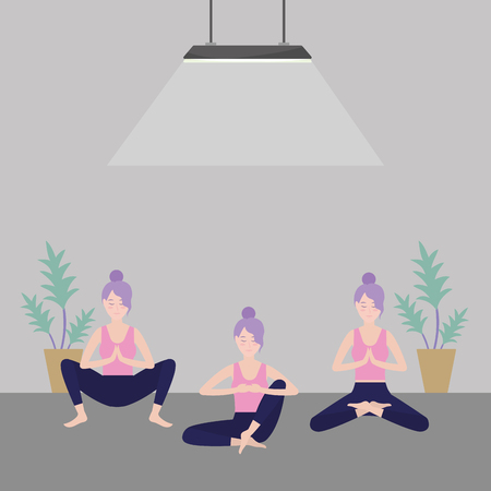 Woman yoga position transition on pad inside room avatar vector illustration graphic designのイラスト素材