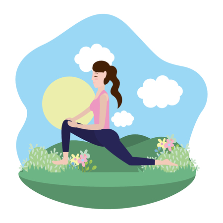 Woman on yoga position at nature vector illustration graphic designのイラスト素材