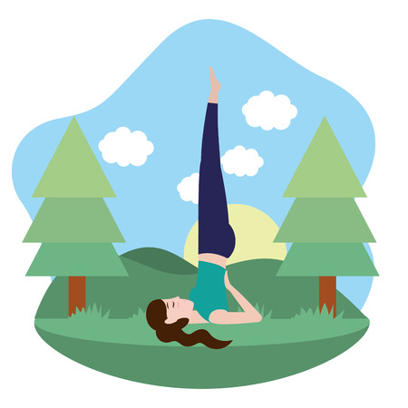 Woman on yoga position at nature vector illustration graphic designのイラスト素材