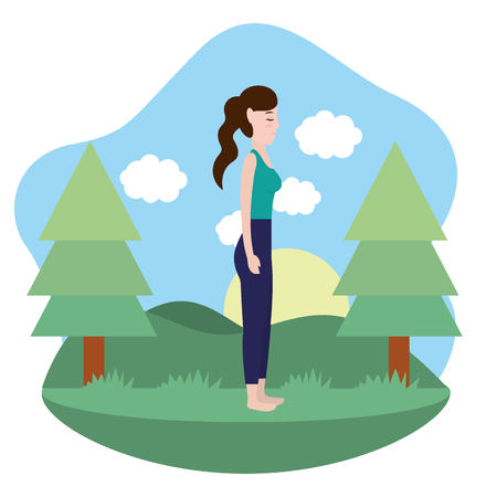 Woman on yoga position at nature vector illustration graphic designのイラスト素材