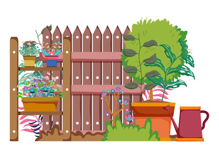 nature tree inside flower pot and plants leaves vector illustrationのイラスト素材