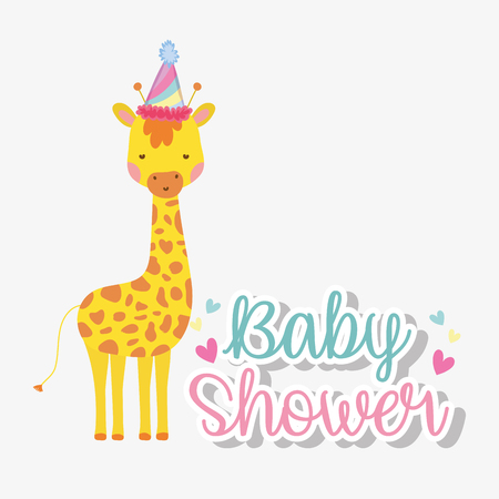 giraffe wearing party hat to celebrate baby shower vector illustrationのイラスト素材