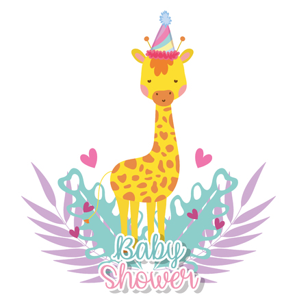 giraffe with party hat to celebrate baby shower vector illustrationのイラスト素材
