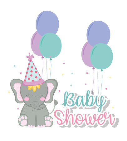 elephant with balloons and party hat to baby shower vector illustrationのイラスト素材