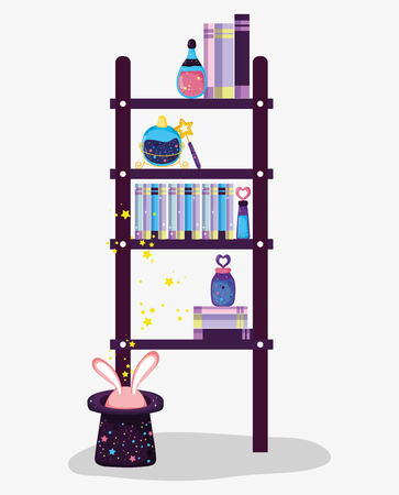 magic books with potions and hat with rabbit vector illustrationのイラスト素材
