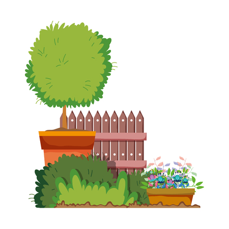 floral houseplant with fence in the garden vector illustration designのイラスト素材