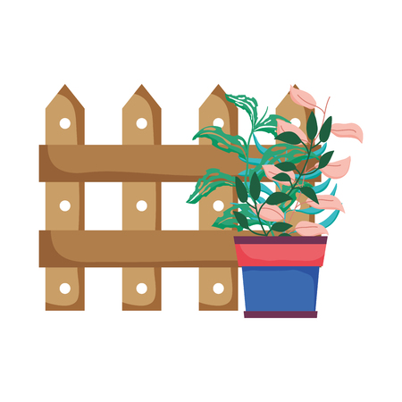cute floral houseplant with fence vector illustration designのイラスト素材