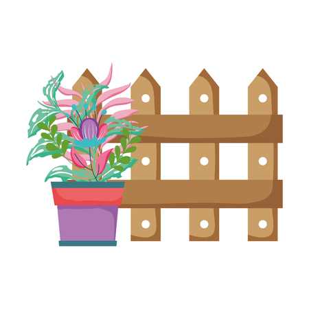 cute floral houseplant with fence vector illustration designのイラスト素材