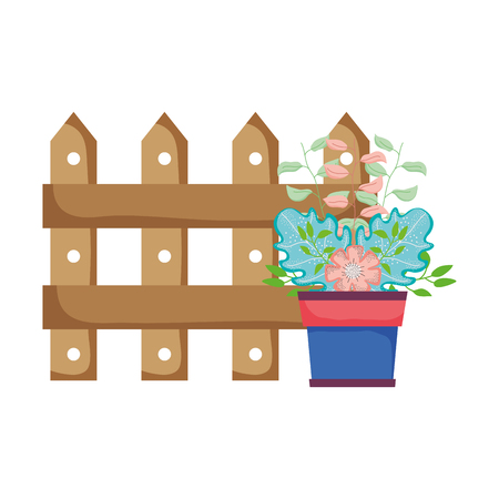 cute floral houseplant with fence vector illustration designのイラスト素材