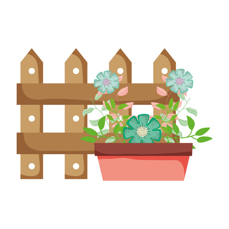 cute floral houseplant with fence vector illustration designのイラスト素材