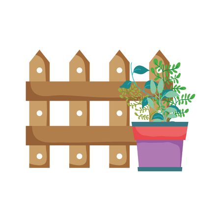 cute floral houseplant with fence vector illustration designのイラスト素材