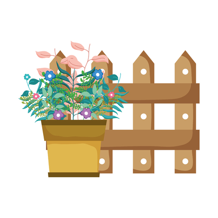 cute floral houseplant with fence vector illustration designのイラスト素材
