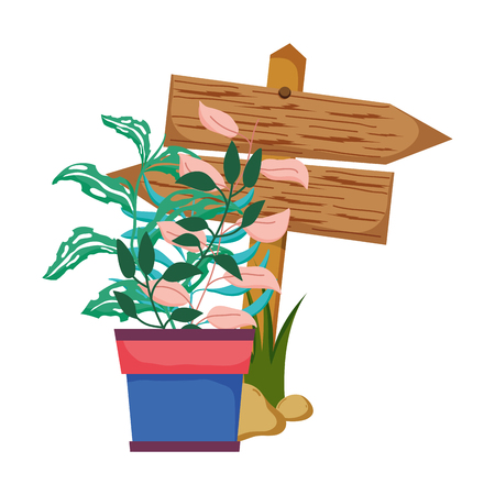 wooden arrow with houseplant vector illustration designのイラスト素材