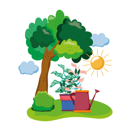 sprinkler of garden with houseplant in the field vector illustration designのイラスト素材