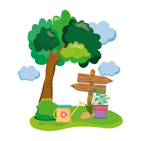 wooden arrow with houseplant in the field vector illustration designのイラスト素材