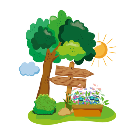 wooden arrow with houseplant in the field vector illustration designのイラスト素材