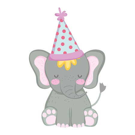 cute and little elephant with party hat vector illustration designのイラスト素材