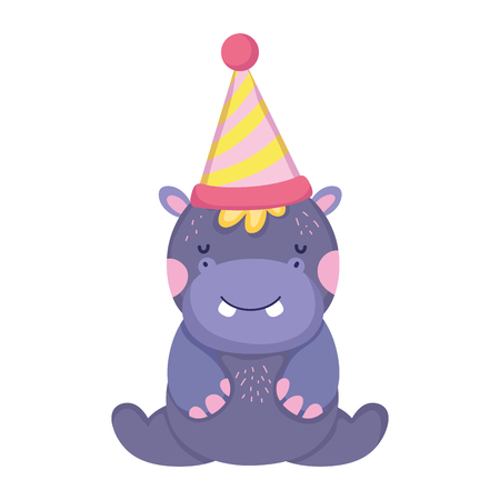 cute and little hippo character with party hat vector illustration designのイラスト素材