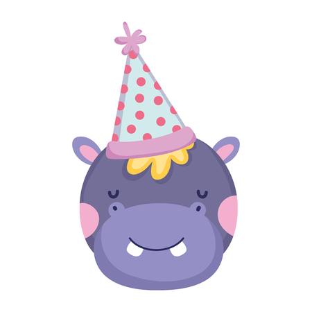 cute and little hippo character with party hat vector illustration designのイラスト素材