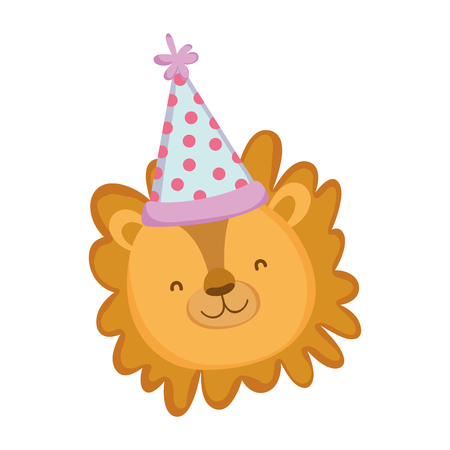 cute and little lion with party hat vector illustration designのイラスト素材