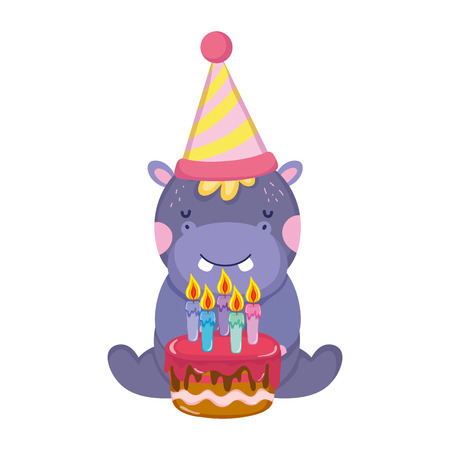 cute and little elephant with party hat and sweet cakeの写真素材