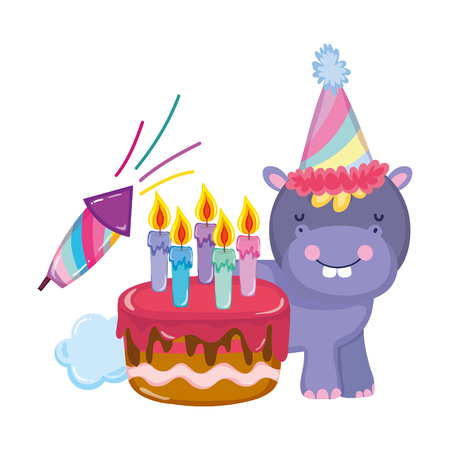 cute and little hippo character with party hat vector illustration designのイラスト素材