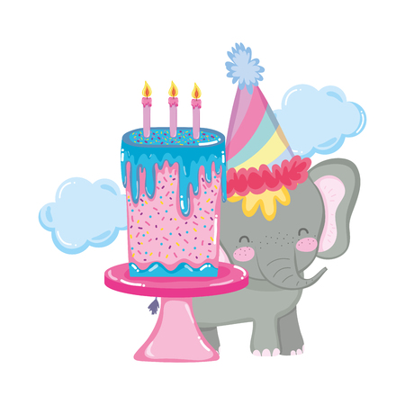 cute and little elephant with party hat vector illustration designのイラスト素材