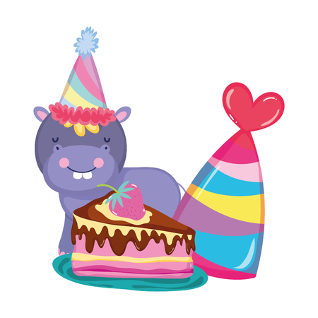 cute and little hippo character with party hat vector illustration designのイラスト素材