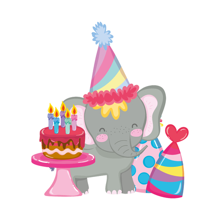 cute and little elephant with party hat vector illustration designのイラスト素材
