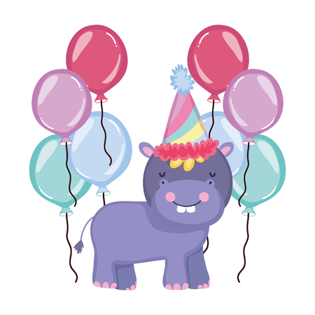 cute and little hippo character with party hat vector illustration designのイラスト素材