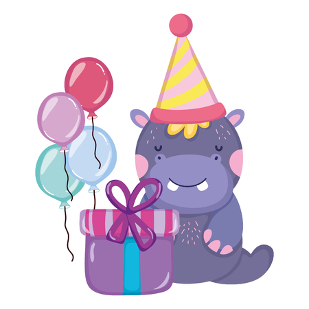 cute and little hippo character with party hat vector illustration designのイラスト素材