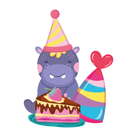 cute and little hippo character with party hat vector illustration designのイラスト素材